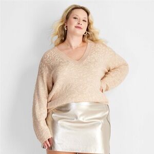 NWT Women's V-Neck Brocade Sweater - Future Collective Cream XXL